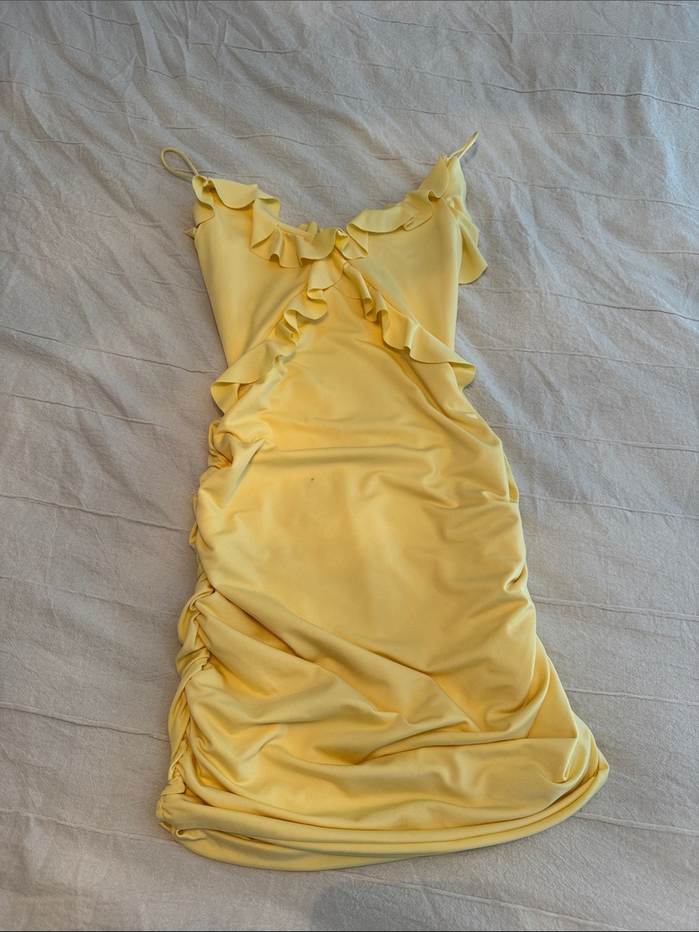 Yellow Ruffle Spaghetti Strap Mini Dress